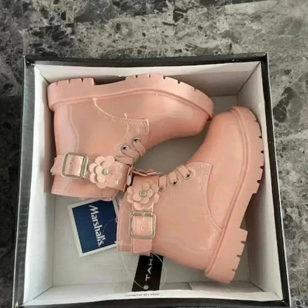 Tahari Toddler Girls Boots – Light Pink Floral Strap –Zip Up side Size 5